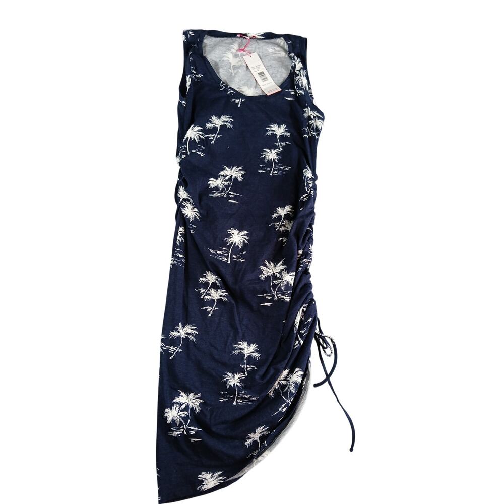Parker Dress Womens Medium Blue Maui Beach Assymetrical Cinch Palm Trees NWT